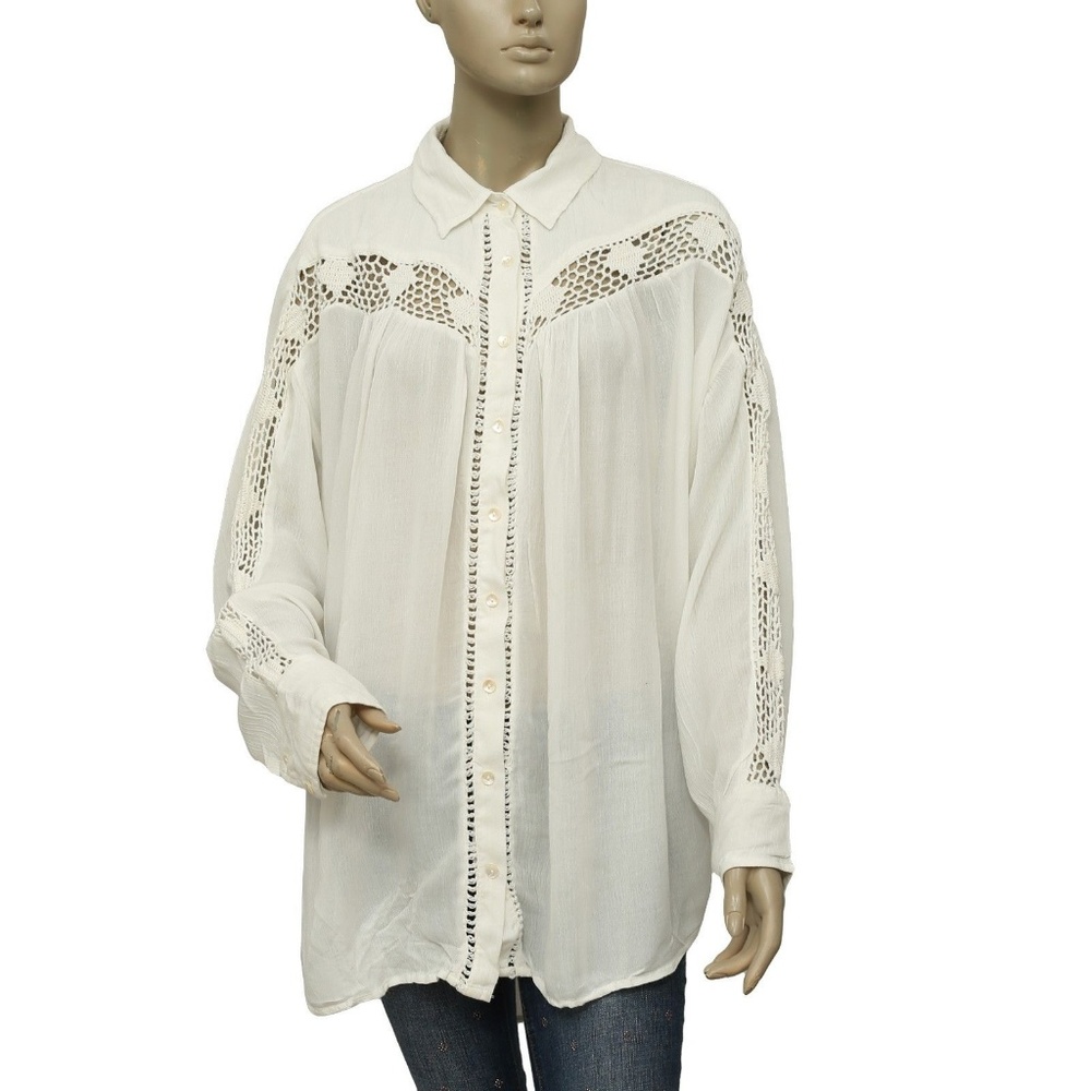New Free People Katie Bird Buttondown Crochet Top - Picture 4 of 7